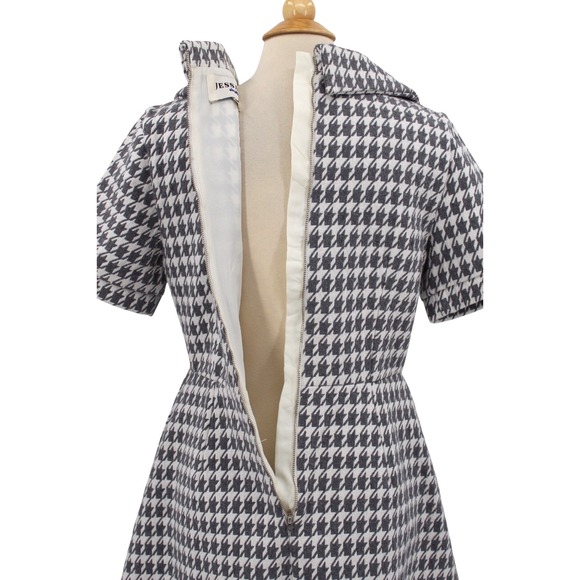 JessaKae Nancy Dress Large midi gray white houndstooth Classic Elegant Preppy - Picture 4 of 13